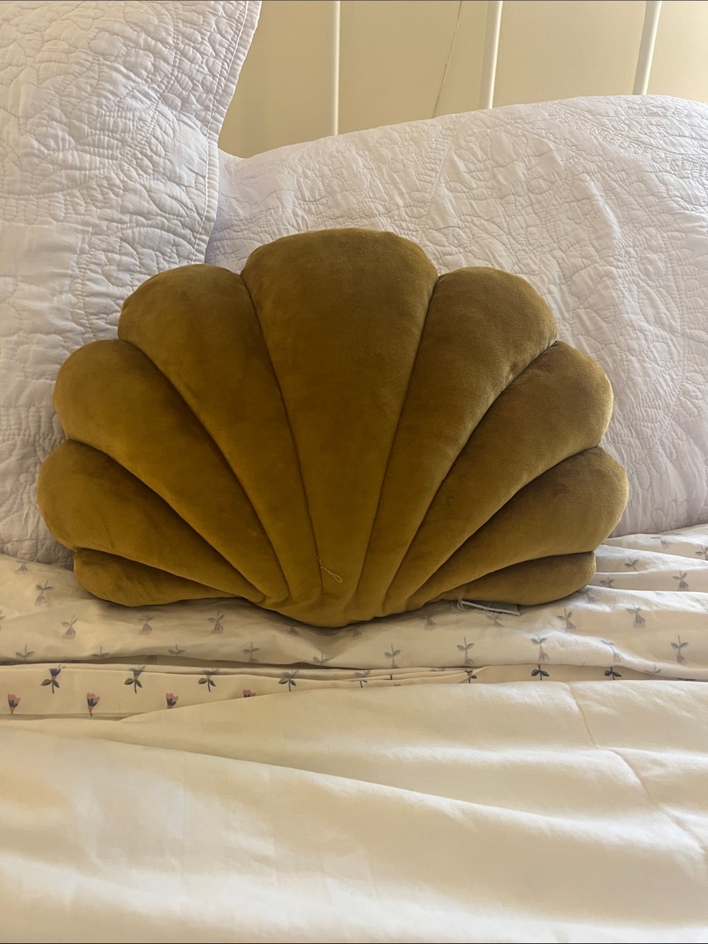 Velvet Shell Accent Pillow in Mustard Yellow